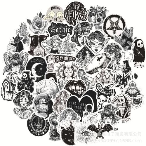 50Pcs/Set Horror And Thriller Style Gothic Wind For Luggage Motorcycle Laptop Refrigerator Washing Machine Pvc Sticker
