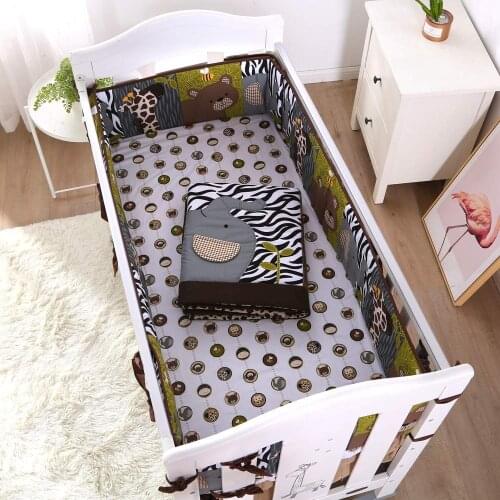 7PCS embroidery Unisex cot protector for babies Baby Crib Beddingropa de cuna Set in Bed,(4bumper+duvet+bed cover+bed skirt)