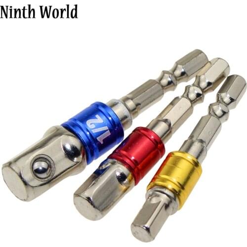 Ninth World 3 Pieces 1/4" 3/8" 1/2" Hex Shank Square Nut Driver Power Drill Bit Extension Socket Adapter Set for Cordless Drill