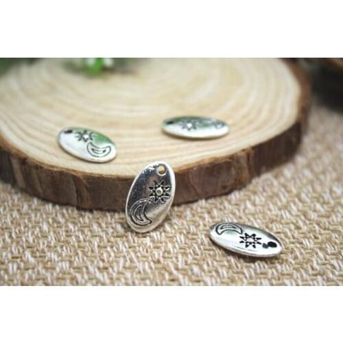 30pcs--Moon and Sun Charms, Antique Tibetan silver 2 sided Moon and Sun Charms Pendant 15x9mm