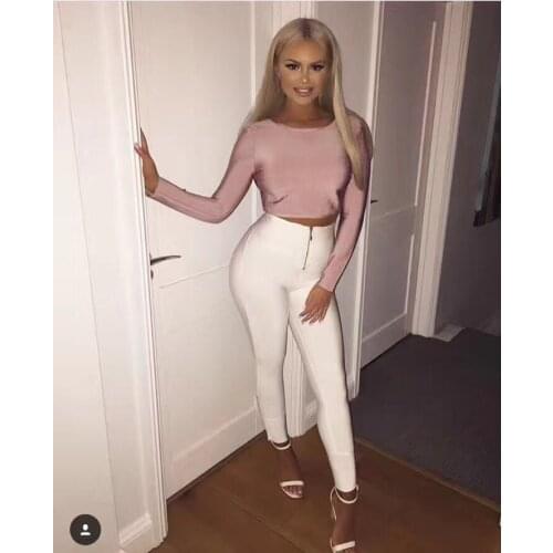 Hot Sale Women Winter Fashion Sexy Back Zipper Black White Bandage Pants 2020 Designer Bodycon Elastic Ladies Pencil Trousers