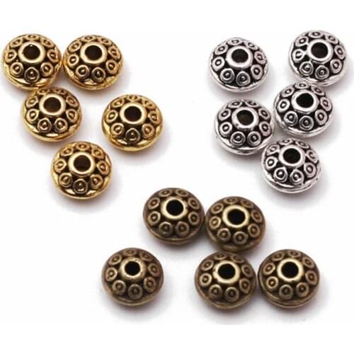 50pcs/lot Tibetan Silver Gold Copper Color Metal Spacer Beads 6x4mm UFO Shape Handmade Beading Bracelets Necklace DIY Jewelry