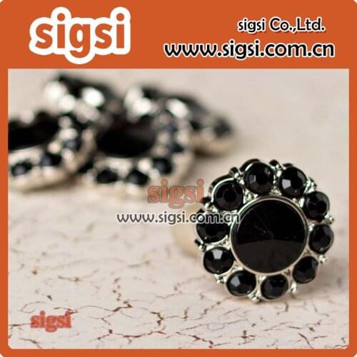 Black flower shape crystal acrylic rhinestone button for garniture