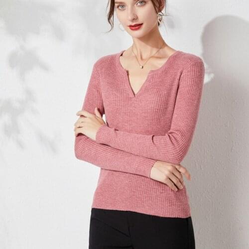 Europe and The United States Best-selling New High-quality Slim V-neck Womens Sweater Fashion Trend Solid Color Womens Sweater