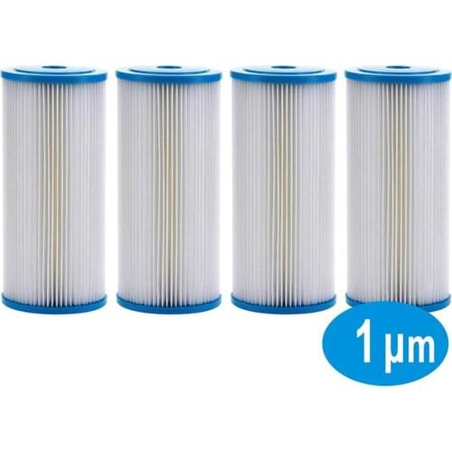 Whole House Pleated Sediment Water Filters Big Blue Size 10" x 4.5" Reusable 1 Micron - 4 PCS