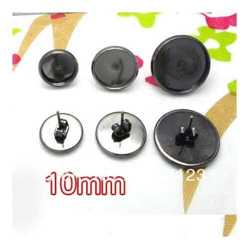 Gunmetal black 100pcs earring cabochon cameo setting 10mm earring bezel blank post with butterfly backings studs diy findings