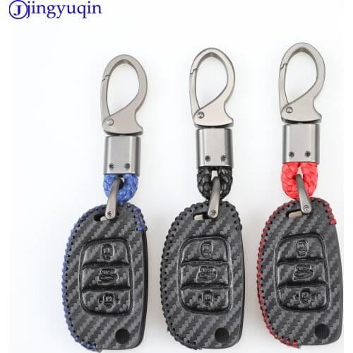 Jingyuqin 3b Carbon Leather Car Key Case Cover Shell For Hyundai Creta I10 I20 Tucson Elantra Santa Fe 2016 2017 2018