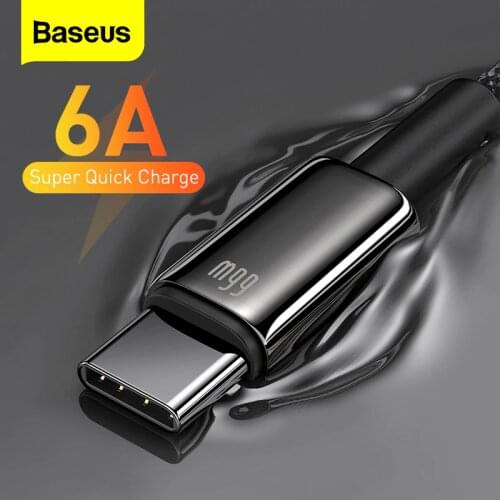 Baseus 6A USB Type C Cable Fast Charging For Huawei Mate 40 P40 Samsung 66W 5A SCP FCP USB C Quick Charge Data Cord for Xiaomi