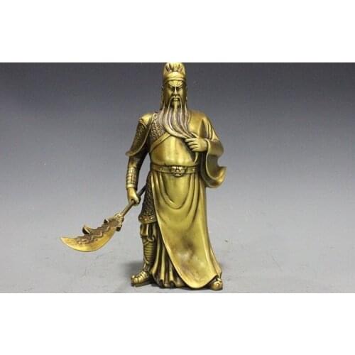 Chinese Pure Copper Brass Three Kingdoms era warrior god Guan Gong Statue