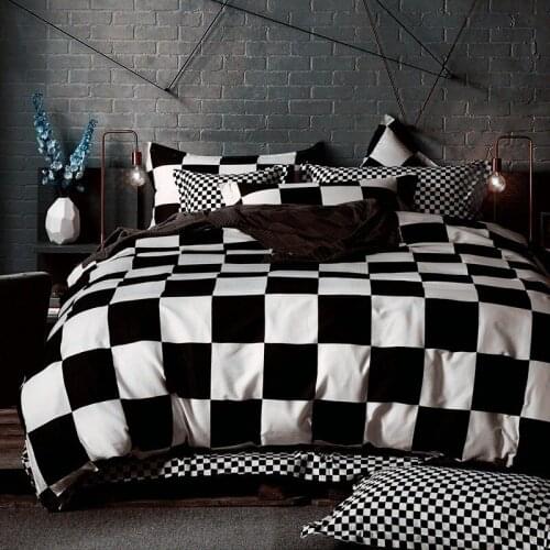 Black And White Bedding Set Grid Lattice Bed Linen Simple Summer Duvet Sets Cover King Size Comforter Queen Twin Bedroom Luxury