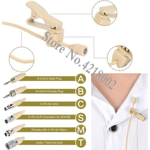 Skin Tie Clip on Lapel Lavalier Condenser Karaoke Microphone Microfone Mikrofon for Shure Sennheiser MiPro Wireless Mic System