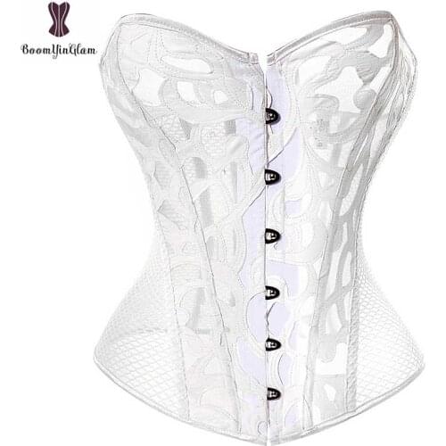 White Sexy Hollow Out Waist Trainer Corset Womens Lace Up Boned Slimming Lingerie Corsets And Bustiers Top Overbust body Shaper