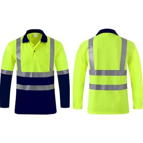 Summer Quick dry fit hi vis workwear contrast color safety long sleeve yellow t shirt reflective work tops Construction engineer