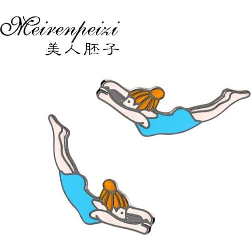 Cartoon Summer Swimming Girl Blue Enamel Brooches Pins Beach Metal Brooch Pins Button Lapel Fashion Jewelry For Girl Wholesale