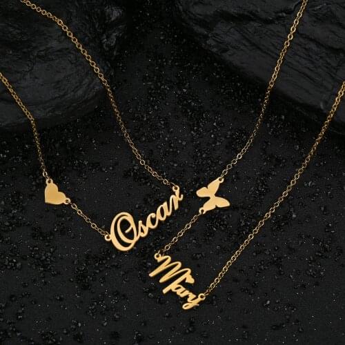 Acheerup Fashion Stainless Steel Necklace for Women Custom Name Butterfly Heart Chain Pendant Choker Personalized Jewelry Gift