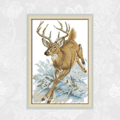 Running Deer Pattern Cross Stitch Kits 11CT Printed Fabric 14CT Canvas DMC Counted Chinese Cross-stitch Embroidery Thread Sets