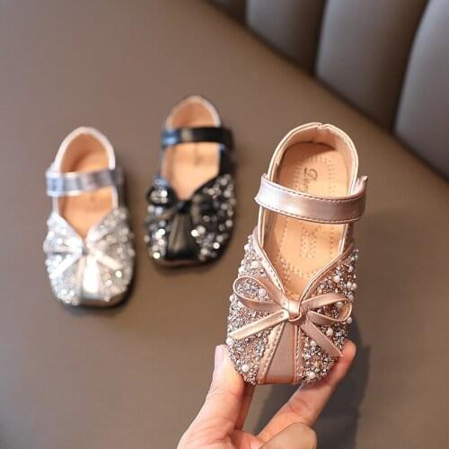 Girls' Shoes Princess Shoes Childrens Soft Bottom Baby Shoes Little Girl Pearl Sequins Childrens Shoes Shiny Flat Shoes