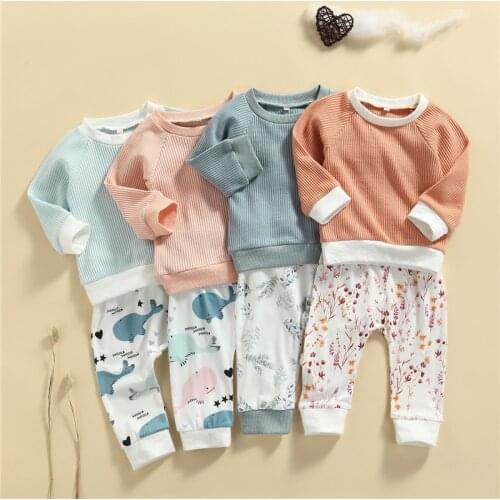 0-24m Autumn Toddler Baby Girls Clothes Sets 2pcs Solid Long Sleeve Knitted Sweater Tops+Cartoon Animal Print Long Pants Outfits