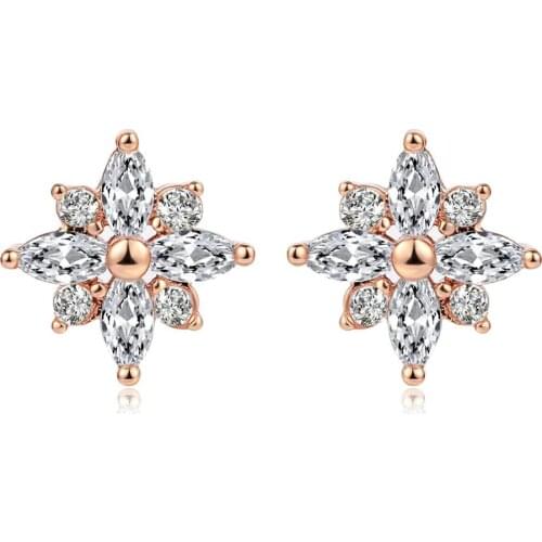 Double Fair Rhinestone Flower Stud Earrings Rose Gold Color Fashion Brand Crystal Wedding Jewelry For Women HotSale DFE616
