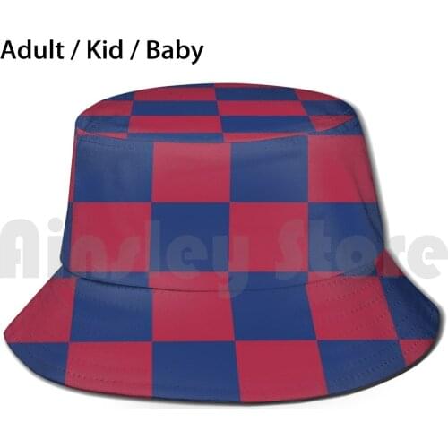 Red And Blue Chequer - Kit Style Bucket Hat Adult kid baby Beach Sun Hats Euro Club Football Soccer Checks Chequer Cheque