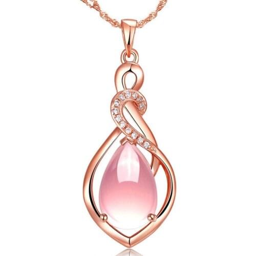 Popular 925 Silver Mosaic Jade Pink Crystal Water Drop Pendnat Trendy Fashion Charm Jewelry Accessories Gifts for Her Women