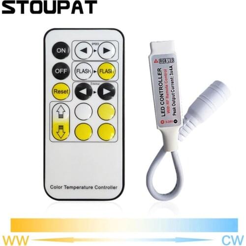 RF Wireless 15Keys 12A CCT Remote Controller Dimmer DC5V-24V for 5050 Dual Color LED Strip Light Adjust Brightness DC Plug Home