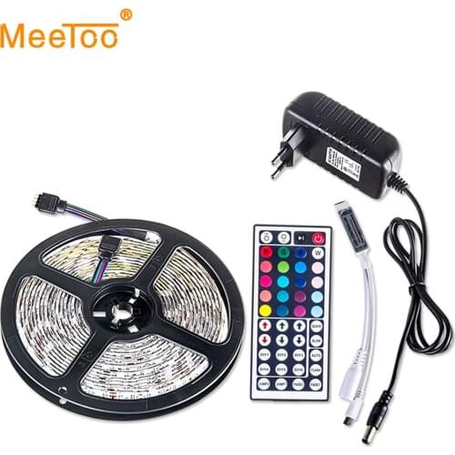 SMD5050 RGB LED Strip Light 5M 10M DC12V Diode Tape LED Ribbon Fita Flexible Waterproof 44keys Controller Adapter LED Strip Set