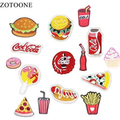 ZOTOONE Food Fries Cola Iron on Patch Hamburger Sticker Clothes Heat Transfer Applique Embroidere Application Cloth Fabric
