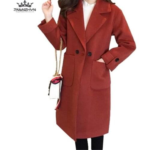 Tnlnzhyn 2019 Autumn Winter Women Woolen Coat and Jacket Elegant Pockets Wool Coat Warm Jacket Casual Outerwear Tops Y506