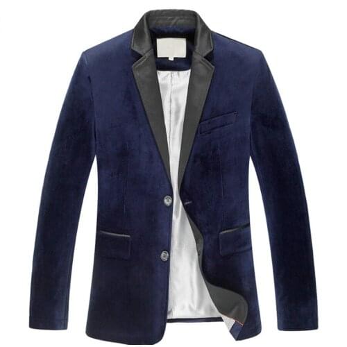Spring Fall Fashion Business Man Wine Red Navy Single Breasted Velvet Blazer Coat , Male Man Patchwork 6xl Velour Blazers Coat
