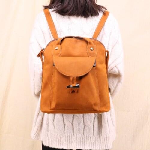 Vintage brown school girl shoulder bag Fashion Genuine Leather women backpack backpacks ladies shopping travel bags 3011