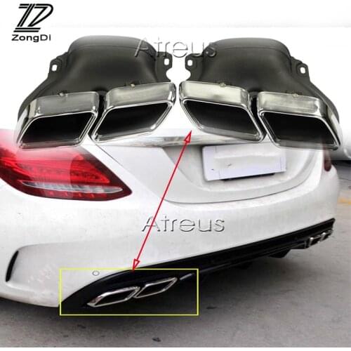 ZD 2Pcs For Mercedes BENZ W205 C63 2012 2013 2014 2015 AMG Chrome 304 Stainless Steel Car Exhaust Pipe Muffler Tips Accessories