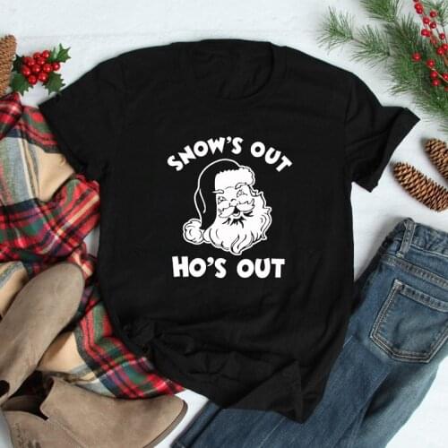 Snows Out Hos Out Merry Christmas Harajuku T-Shirt Red Cotton Aesthetic Female Clothing Fashion Casual Short Sleeve Top Tees