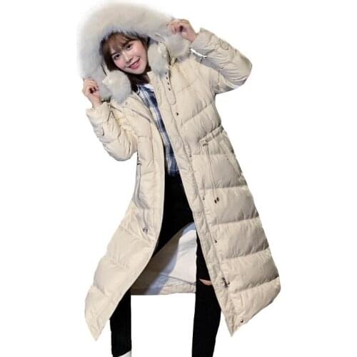TopFurMall)European Women Parkas Down Coats Jackets With Real Fox Fur Hoody Lady X-Long Outwear Overcoat LF9161