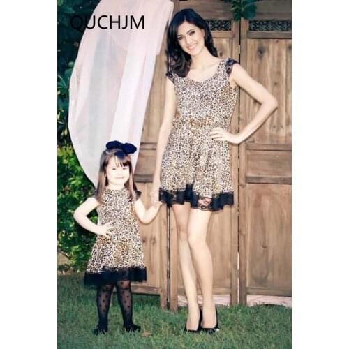 Family Matching Outfits Spring/summer 2019 in Europe and the parent-child sexy leopard stitching bud silk skirt mother and girl