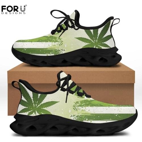 FORUDESIGNS Marijuana Flag Pattern Women Fashion Shoes Casual Ladies Lace Up Flats Lighted Spring/Autumn Sneakers Zapatos Mujer