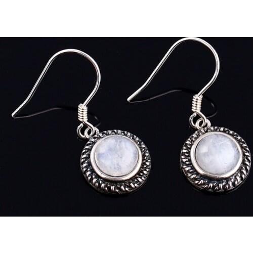 925 Sterling Silver Drop Earrings Natural 7MM Round Moonstone Earrings for Women Fine Jewelry Dropshipping Wholesale