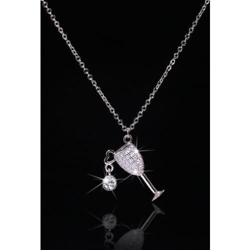 2020 new Korean wave crystal charm fresh and lovely wine glass cold wind necklace women beautiful noble luxury jewelry