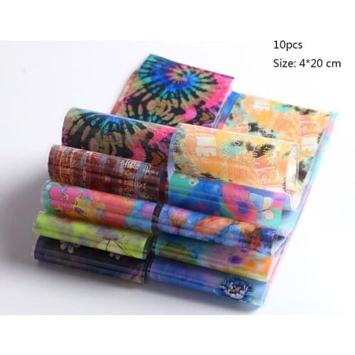 10Pcs/Set Flower Pattern Foil Butterfly Leopard Grain Decals SeriesTransfer Foil Sticker Nail Art Decoration Design