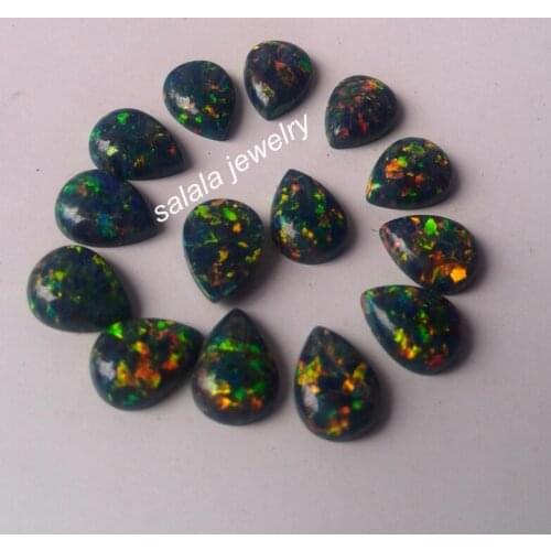 100pcs /lot Free Shipping 8x10mm OP32 Synthetic Pear Black Fire Opal Pear Cabochon Fire Opal Stone Price for Body Jewelry