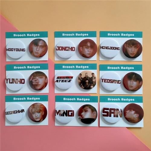 2pcs/set Kpop ATEEZ Brooch Badge Member HD photo brooches SEONG HWA JONG HO for clothes decoration K-pop ATEEZ Brooch Badge