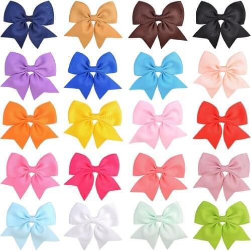 20Colors Solid Grosgrain Ribbon Bows Hair Bows Boutique Hair Clips For Girls Handmade Bowknot Hairpin Kids Hair Accessories