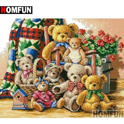 HOMFUN Full Square/Round Drill 5D DIY Diamond Painting "Flower bear" Embroidery Cross Stitch 5D Home Decor Gift A14145