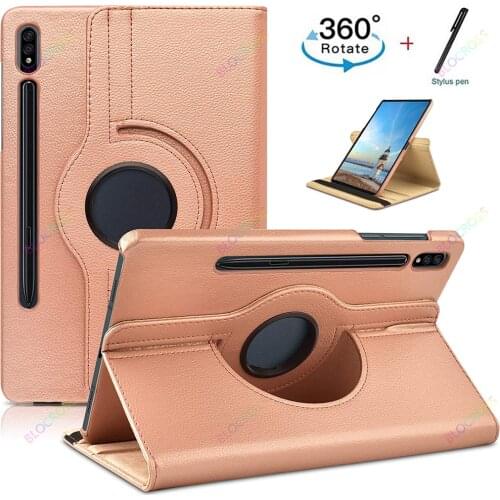 360 Rotation Litchi pattern PU Leather Tablet Case for Samsung Galaxy2020 Tab S7 11" Tab S7 Plus 12.4"Cover with Auto Wake/Sleep