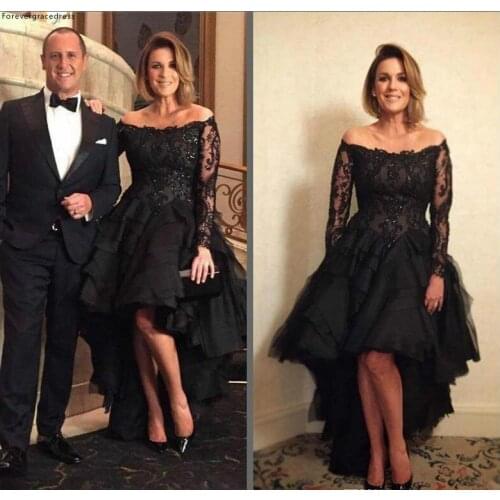 2019 Black Evening Dress Off Shoulders Long Sleeves Formal Holiday Wear Prom Party Gown Custom Made Plus Size