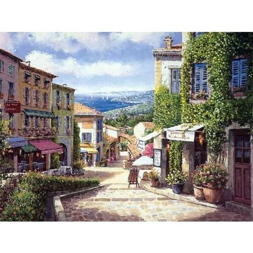 DIY Digital Painting By Numbers Package Streets seaside cities oil painting mural Kits Coloring Wall Art Picture Gift frameless