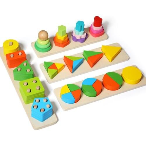 Baby Montessori Educational Geometry Shape Wooden Jigsaw Childrens Toys Geometric Division Early Teaching Classic Puzzles Game