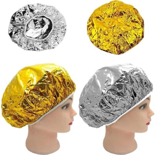 Shower Cap Heat Insulation Aluminum Foil Hat Shower Bathing Stretchable Elastic Hair Care Protector Hat Mask Baking Oil Hair Cap
