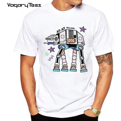 Retro Stylized AT-AT Walker T Shirt Men Ink At-At Print T-shirt Clothing Crew Neck Rebel Tops & Tees