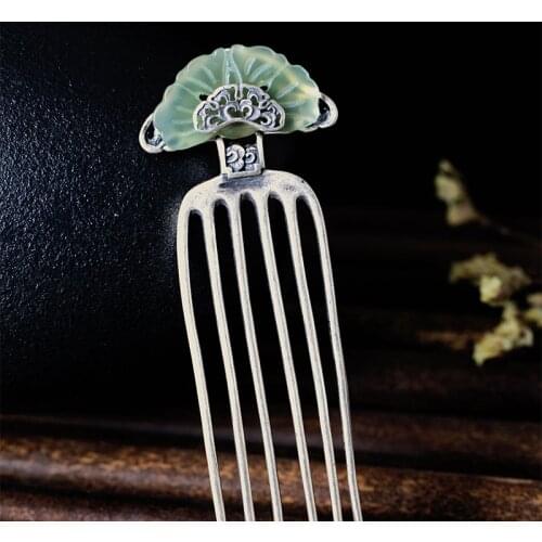 Solid 925 Sterling Silver Hair Combs for Women Green Chalcedony Butterfly Hair Jewelry Accessories for Brides Luxury Jewelry